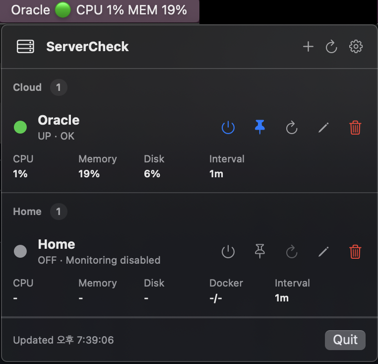 ServerCheck menu bar popover